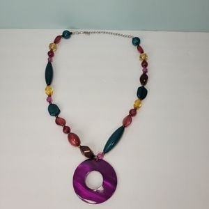 Chunky Necklace Purple Teal and Plum Beaded Statement Necklace